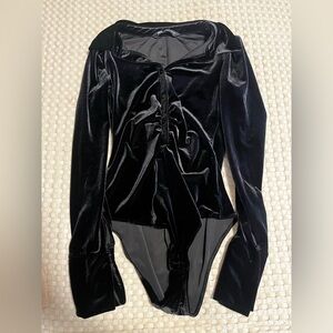 Zara Body Suit Velvet Black Top